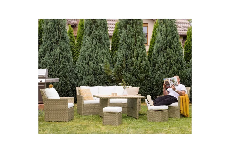 Loungegrupp med bord Beliani Fonti Natur/grå/beige White||Brown - Havemøbler - Loungemøbler - Sofagrupper udendørs