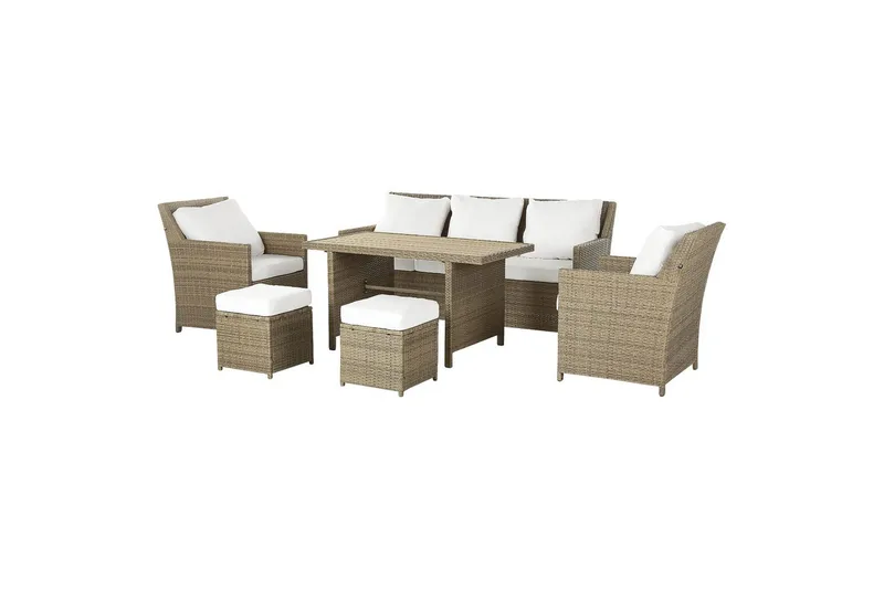Loungegrupp med bord Beliani Fonti Natur/grå/beige White||Brown - Havemøbler - Loungemøbler - Sofagrupper udendørs