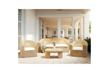 Loungegrupp med bord Beliani Livadeia Natural||White - Havemøbler - Loungemøbler - Sofagrupper udendørs