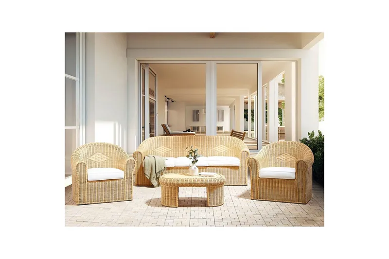 Loungegrupp med bord Beliani Livadeia Natural||White - Havemøbler - Loungemøbler - Sofagrupper udendørs