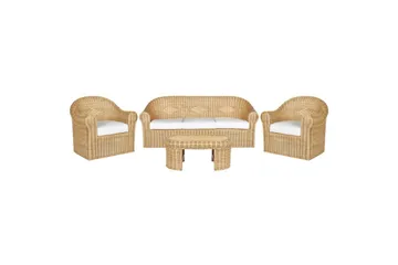 Loungegrupp med bord Beliani Livadeia Natural||White - Havemøbler - Loungemøbler - Sofagrupper udendørs