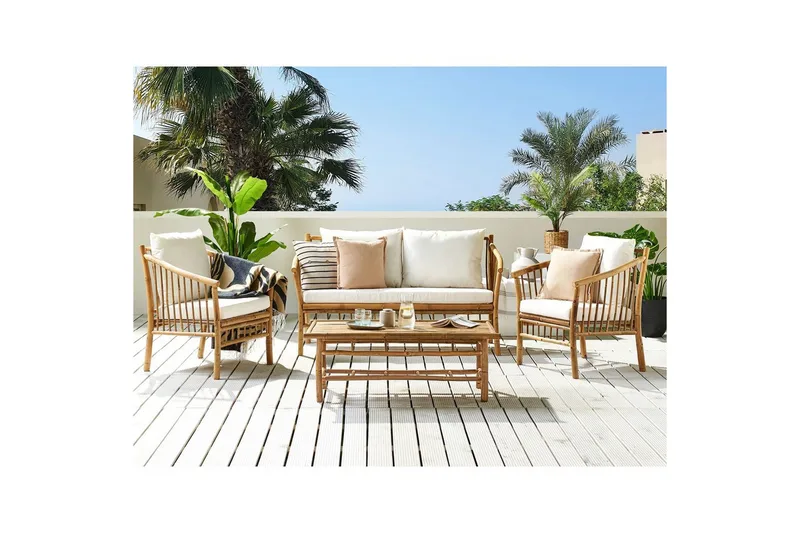 Loungegrupp med bord Beliani Maggiore Light wood||White - Havemøbler - Loungemøbler - Sofagrupper udendørs