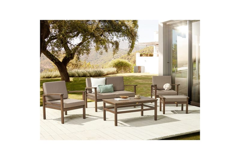 Loungegrupp med bord Beliani Manila Nej Grey||Dark wood - Havemøbler - Loungemøbler - Sofagrupper udendørs