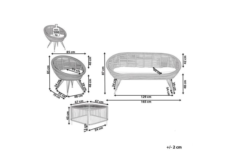 Loungegrupp med bord Beliani Maratea/Cesenatico 3-Sits Natural||Black||Beige - Havemøbler - Loungemøbler - Sofagrupper udendørs