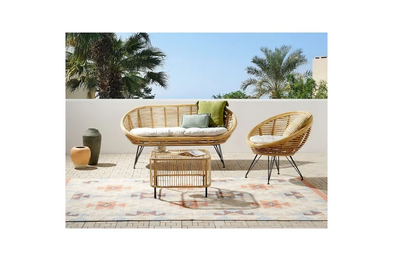 Loungegrupp med bord Beliani Maratea/Cesenatico 3-Sits Natural||Black||Beige - Havemøbler - Loungemøbler - Sofagrupper udendørs