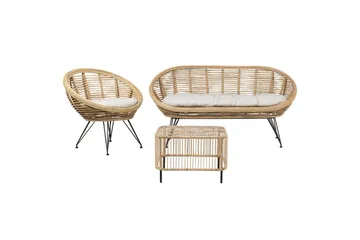 Loungegrupp med bord Beliani Maratea/Cesenatico 3-Sits Natural||Black||Beige - Havemøbler - Loungemøbler - Sofagrupper udendørs