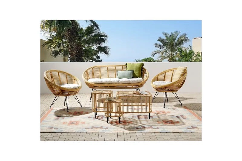 Loungegrupp med bord Beliani Maratea/Cesenatico 4-Sits Natural||Black||Beige - Havemøbler - Loungemøbler - Sofagrupper udendørs