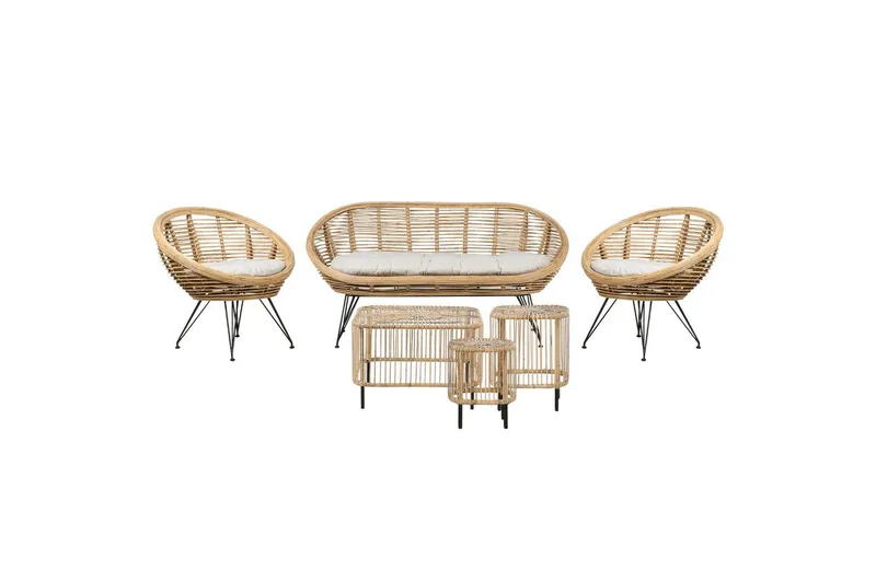 Loungegrupp med bord Beliani Maratea/Cesenatico 4-Sits Natural||Black||Beige, undefined