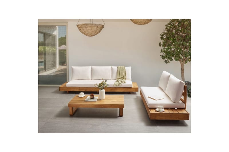 Loungegrupp med bord Beliani Marettimo Light wood, White - Havemøbler - Loungemøbler - Sofagrupper udendørs
