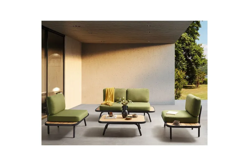 Loungegrupp med bord Beliani Minozzo Green||Black||Light wood - Havemøbler - Loungemøbler - Sofagrupper udendørs