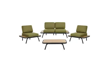 Loungegrupp med bord Beliani Minozzo Green||Black||Light wood - Havemøbler - Loungemøbler - Sofagrupper udendørs