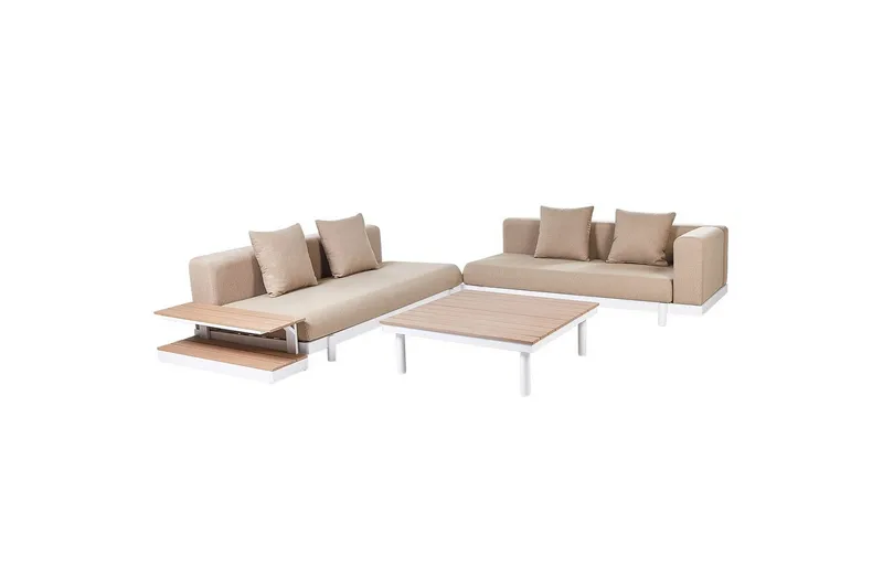 Loungegrupp med bord Beliani Missanello Beige/vit Beige||White - Havemøbler - Loungemøbler - Sofagrupper udendørs
