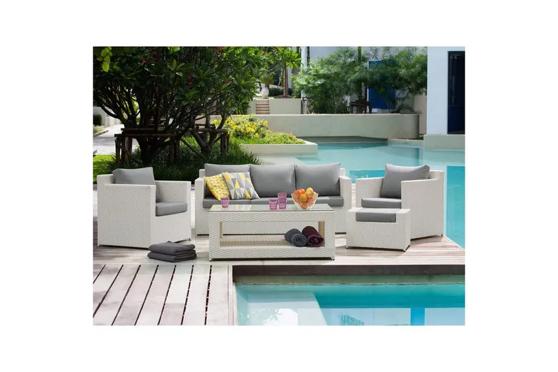 Loungegrupp med bord Beliani Roma White||Grey - Havemøbler - Loungemøbler - Sofagrupper udendørs