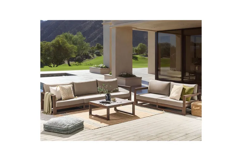 Loungegrupp med bord Beliani Timor Ljus trä/grått/beige, Ja Dark wood||Grey||Beige - Havemøbler - Loungemøbler - Sofagrupper udendørs