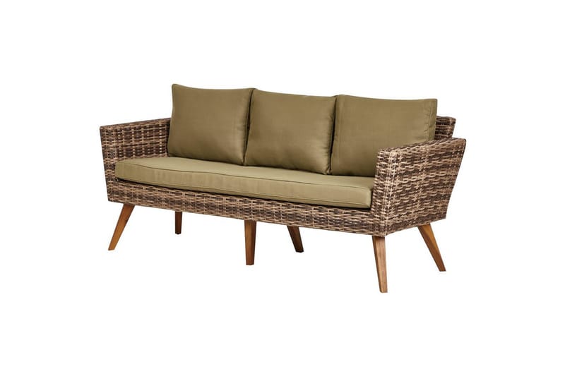 Loungegrupp med bord Beliani Vittoria Beige/grönt/mörkt trä, 5-Sits Beige||Green||Dark wood - Havemøbler - Loungemøbler - Sofagrupper udendørs