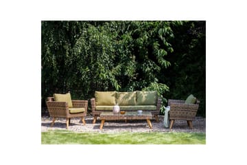 Loungegrupp med bord Beliani Vittoria Beige/grönt/mörkt trä, 5-Sits Beige||Green||Dark wood - Havemøbler - Loungemøbler - Sofagrupper udendørs
