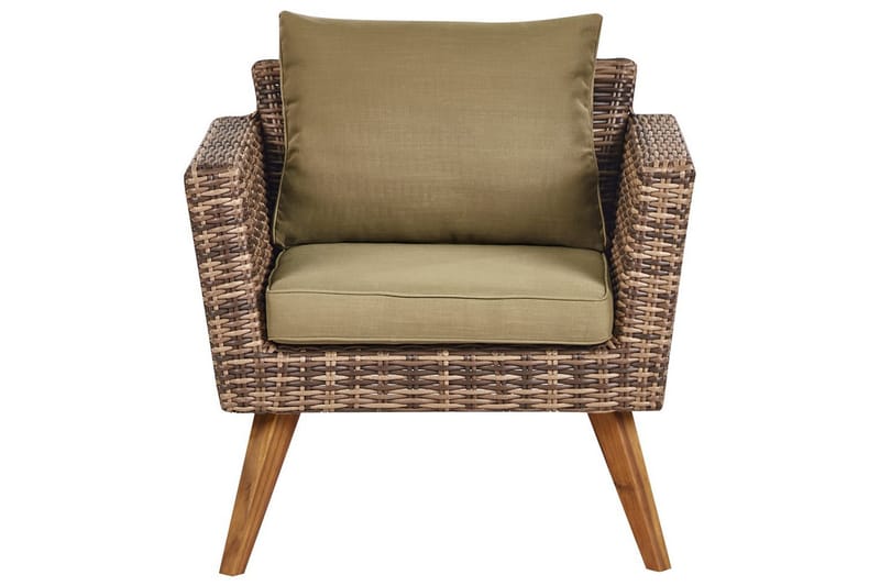 Loungegrupp med bord Beliani Vittoria Beige/grönt/mörkt trä, 5-Sits Beige||Green||Dark wood - Havemøbler - Loungemøbler - Sofagrupper udendørs