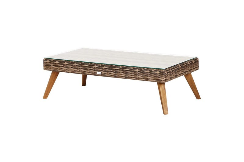 Loungegrupp med bord Beliani Vittoria Beige/grönt/mörkt trä, 5-Sits Beige||Green||Dark wood - Havemøbler - Loungemøbler - Sofagrupper udendørs