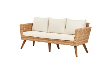 Loungegrupp med bord Beliani Vittoria Beige/grönt/mörkt trä, 5-Sits Beige||White||Light wood - Havemøbler - Loungemøbler - Sofagrupper udendørs