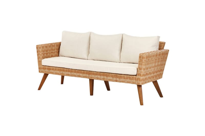 Loungegrupp med bord Beliani Vittoria Beige/grönt/mörkt trä, 5-Sits Beige||White||Light wood - Havemøbler - Loungemøbler - Sofagrupper udendørs