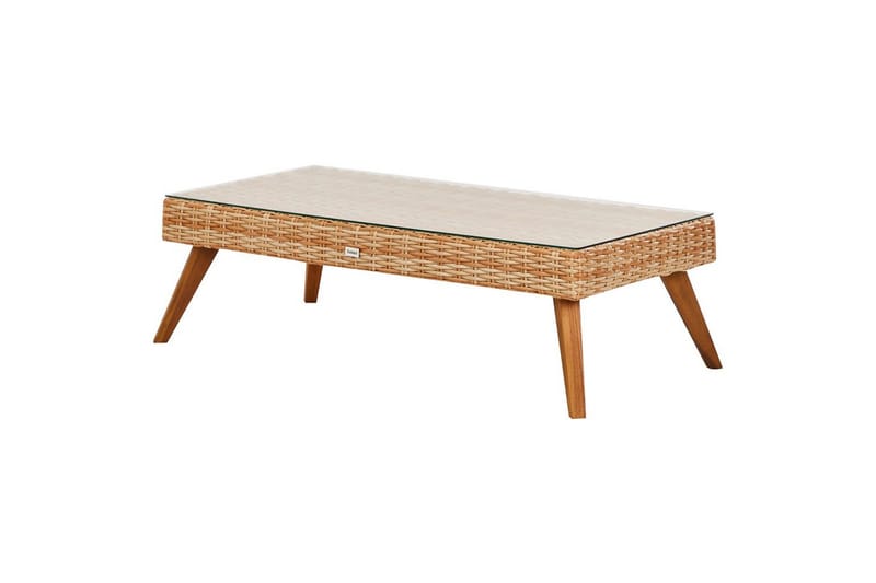 Loungegrupp med bord Beliani Vittoria Beige/grönt/mörkt trä, 5-Sits Beige||White||Light wood - Havemøbler - Loungemøbler - Sofagrupper udendørs