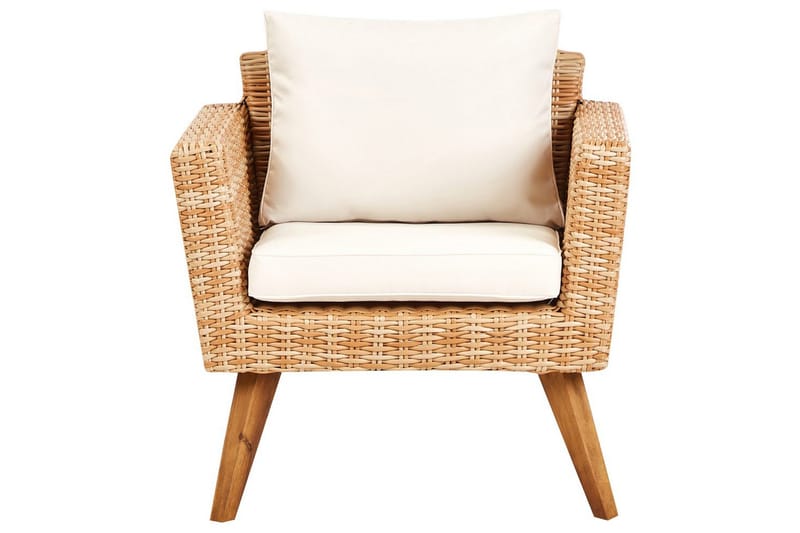 Loungegrupp med bord Beliani Vittoria Beige/grönt/mörkt trä, 5-Sits Beige||White||Light wood - Havemøbler - Loungemøbler - Sofagrupper udendørs