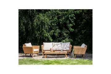 Loungegrupp med bord Beliani Vittoria Beige/grönt/mörkt trä, 5-Sits Beige||White||Light wood - Havemøbler - Loungemøbler - Sofagrupper udendørs