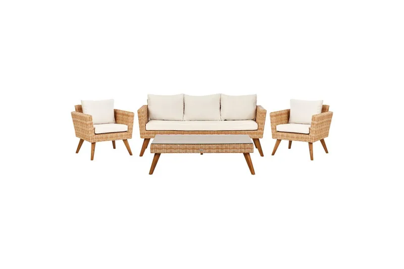 Loungegrupp med bord Beliani Vittoria Beige/grönt/mörkt trä, 5-Sits Beige||White||Light wood, undefined