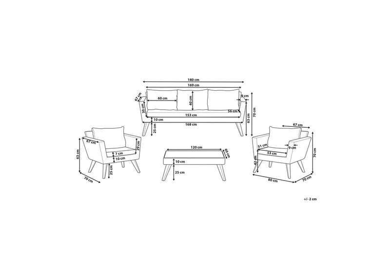 Loungegrupp med bord Beliani Vittoria Beige/grönt/mörkt trä, 5-Sits Beige||White||Light wood - Havemøbler - Loungemøbler - Sofagrupper udendørs
