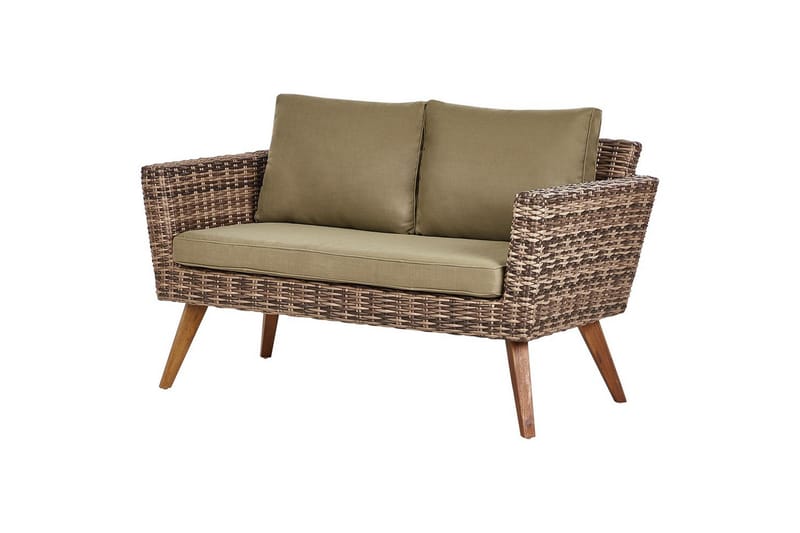 Loungegrupp med bord Beliani Vittoria Naturligt/grönt/ljust trä, 4-Sits Natural||Green||Light wood - Havemøbler - Loungemøbler - Sofagrupper udendørs