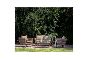 Loungegrupp med bord Beliani Vittoria Naturligt/grönt/ljust trä, 4-Sits Natural||Green||Light wood - Havemøbler - Loungemøbler - Sofagrupper udendørs