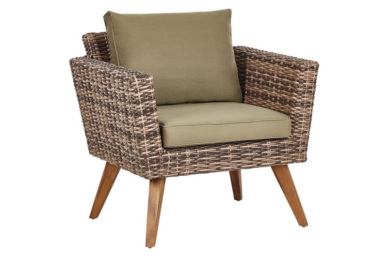 Loungegrupp med bord Beliani Vittoria Naturligt/grönt/ljust trä, 4-Sits Natural||Green||Light wood - Havemøbler - Loungemøbler - Sofagrupper udendørs