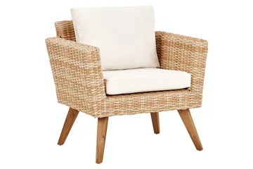 Loungegrupp med bord Beliani Vittoria Naturligt/grönt/ljust trä, 4-Sits Natural||White||Light wood - Havemøbler - Loungemøbler - Sofagrupper udendørs