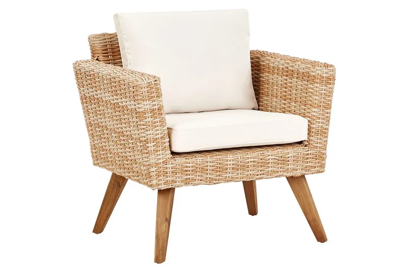 Loungegrupp med bord Beliani Vittoria Naturligt/grönt/ljust trä, 4-Sits Natural||White||Light wood - Havemøbler - Loungemøbler - Sofagrupper udendørs