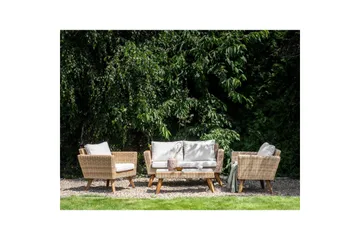 Loungegrupp med bord Beliani Vittoria Naturligt/grönt/ljust trä, 4-Sits Natural||White||Light wood - Havemøbler - Loungemøbler - Sofagrupper udendørs