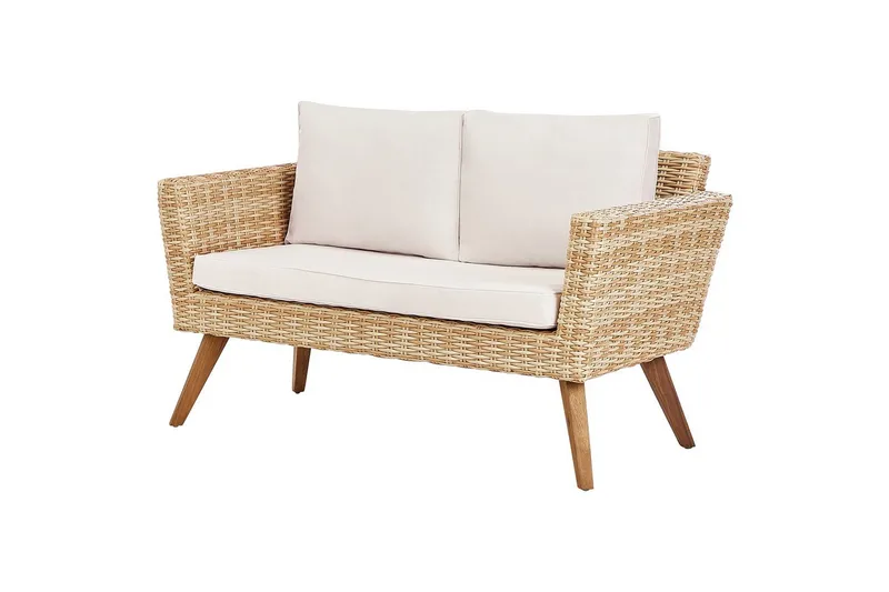 Loungegrupp med bord Beliani Vittoria Naturligt/grönt/ljust trä, 4-Sits Natural||White||Light wood - Havemøbler - Loungemøbler - Sofagrupper udendørs