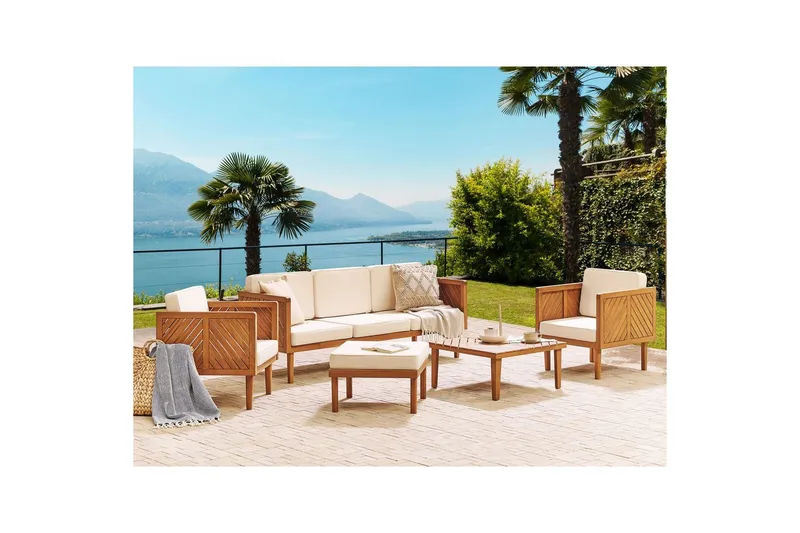 Loungegrupp med fotpall Beliani Baratti Light wood||Beige - Havemøbler - Loungemøbler - Sofagrupper udendørs
