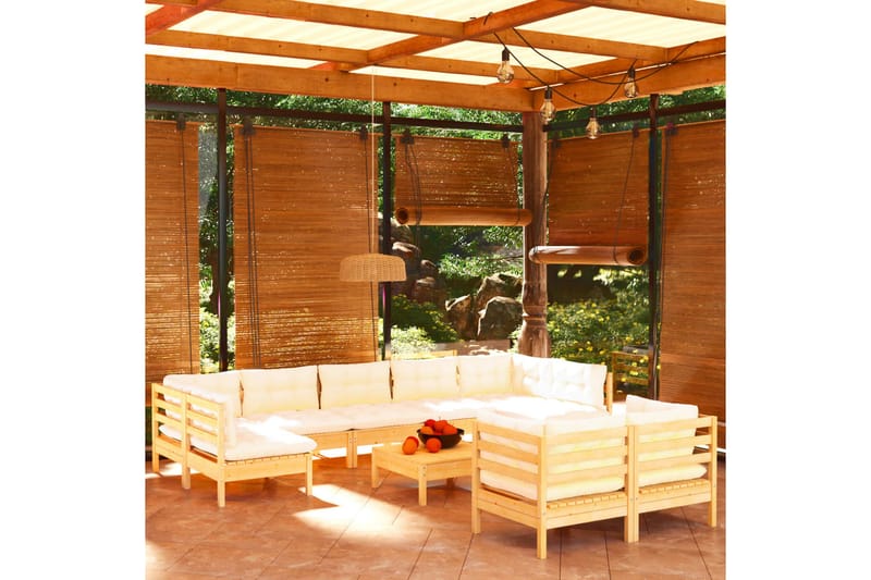 loungesæt til haven 10 dele cremefarvede hynder fyrretræ - Creme - Altanmøbler - Sofagrupper udendørs - Loungesæt