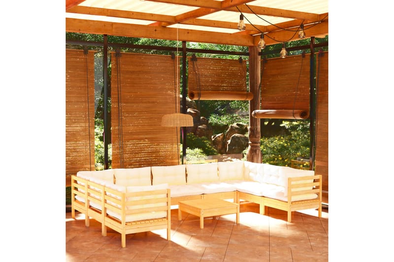 loungesæt til haven 10 dele cremefarvede hynder fyrretræ - Creme - Altanmøbler - Sofagrupper udendørs - Loungesæt