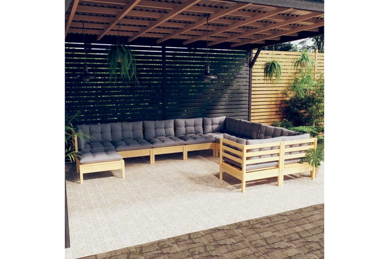 loungesæt til haven 10 dele med grå hynder fyrretræ - Grå - Have - Udendørs miljø - Altan & terrasse - Altanmøbler