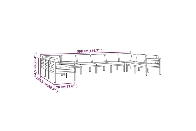 loungesæt til haven 10 dele med hynder aluminium antracitgrå - Antracit - Altanmøbler - Sofagrupper udendørs - Loungesæt