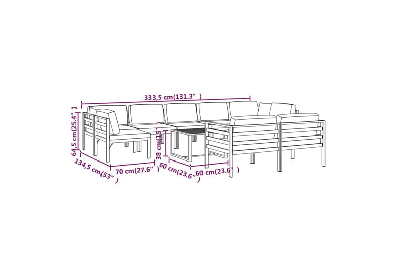 loungesæt til haven 10 dele med hynder aluminium antracitgrå - Antracit - Altanmøbler - Sofagrupper udendørs - Loungesæt