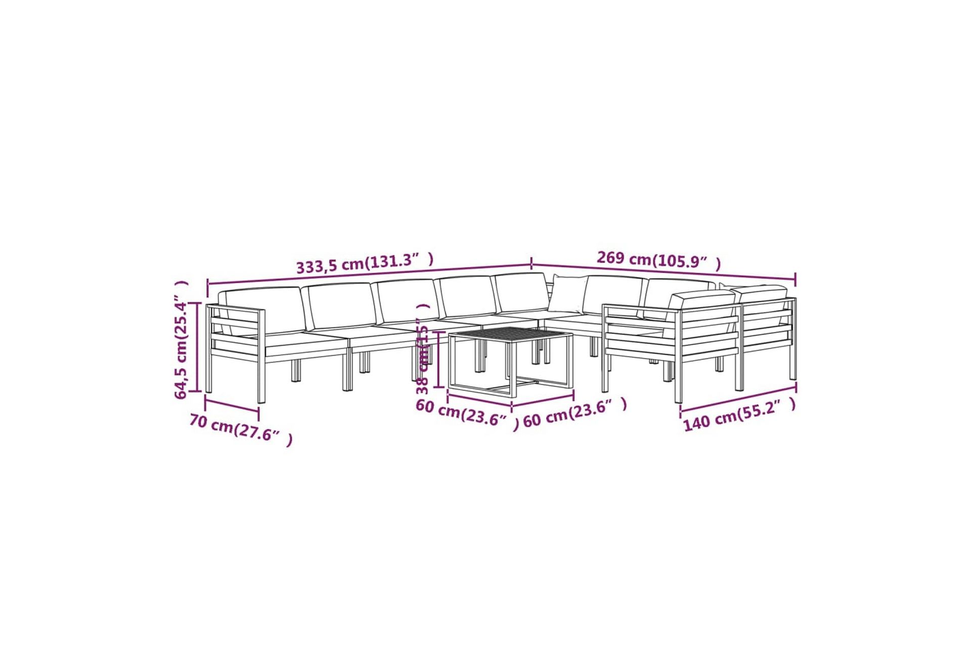 loungesæt til haven 10 dele med hynder aluminium antracitgrå - Antracit - Have - Udendørs miljø - Altan & terrasse - Altanmøbler