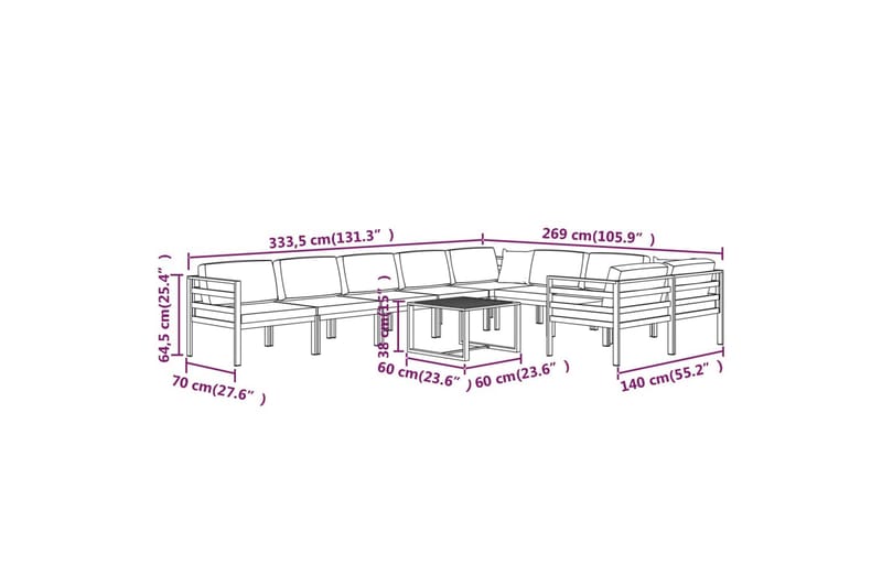 loungesæt til haven 10 dele med hynder aluminium antracitgrå - Antracit - Have - Udendørs miljø - Altan & terrasse - Altanmøbler