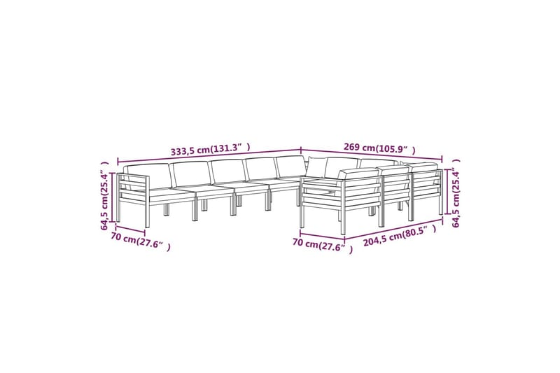 loungesæt til haven 10 dele med hynder aluminium antracitgrå - Antracit - Altanmøbler - Sofagrupper udendørs - Loungesæt