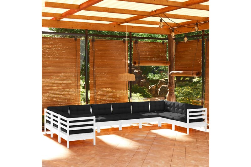 loungesæt til haven 10 dele med hynder fyrretræ hvid - Hvid - Altanmøbler - Sofagrupper udendørs - Loungesæt