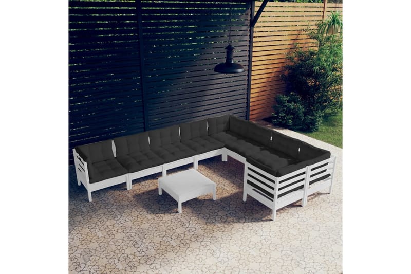 loungesæt til haven 10 dele med hynder fyrretræ hvid - Hvid - Have - Udendørs miljø - Altan & terrasse - Altanmøbler