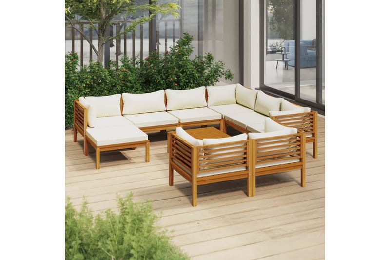 loungesæt til haven 10 dele med hynder massivt akacietræ - Brun - Have - Udendørs miljø - Altan & terrasse - Altanmøbler