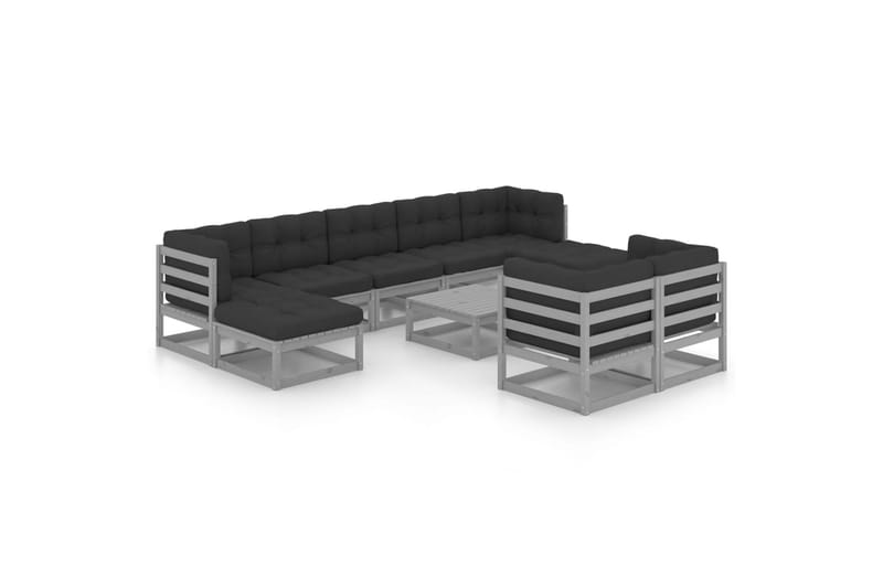 loungesæt til haven 10 dele med hynder massivt fyrretræ grå - Grå - Have - Udendørs miljø - Altan & terrasse - Altanmøbler