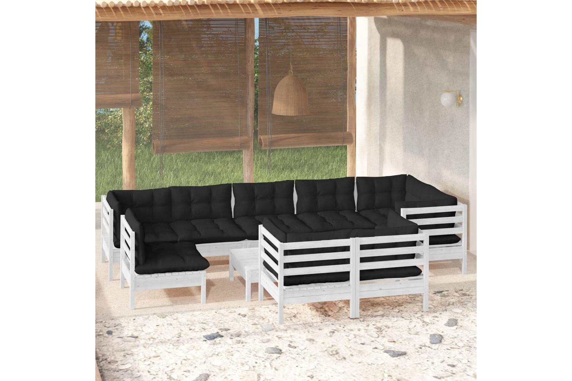 loungesæt til haven 10 dele med hynder massivt fyrretræ hvid - Hvid - Have - Udendørs miljø - Altan & terrasse - Altanmøbler